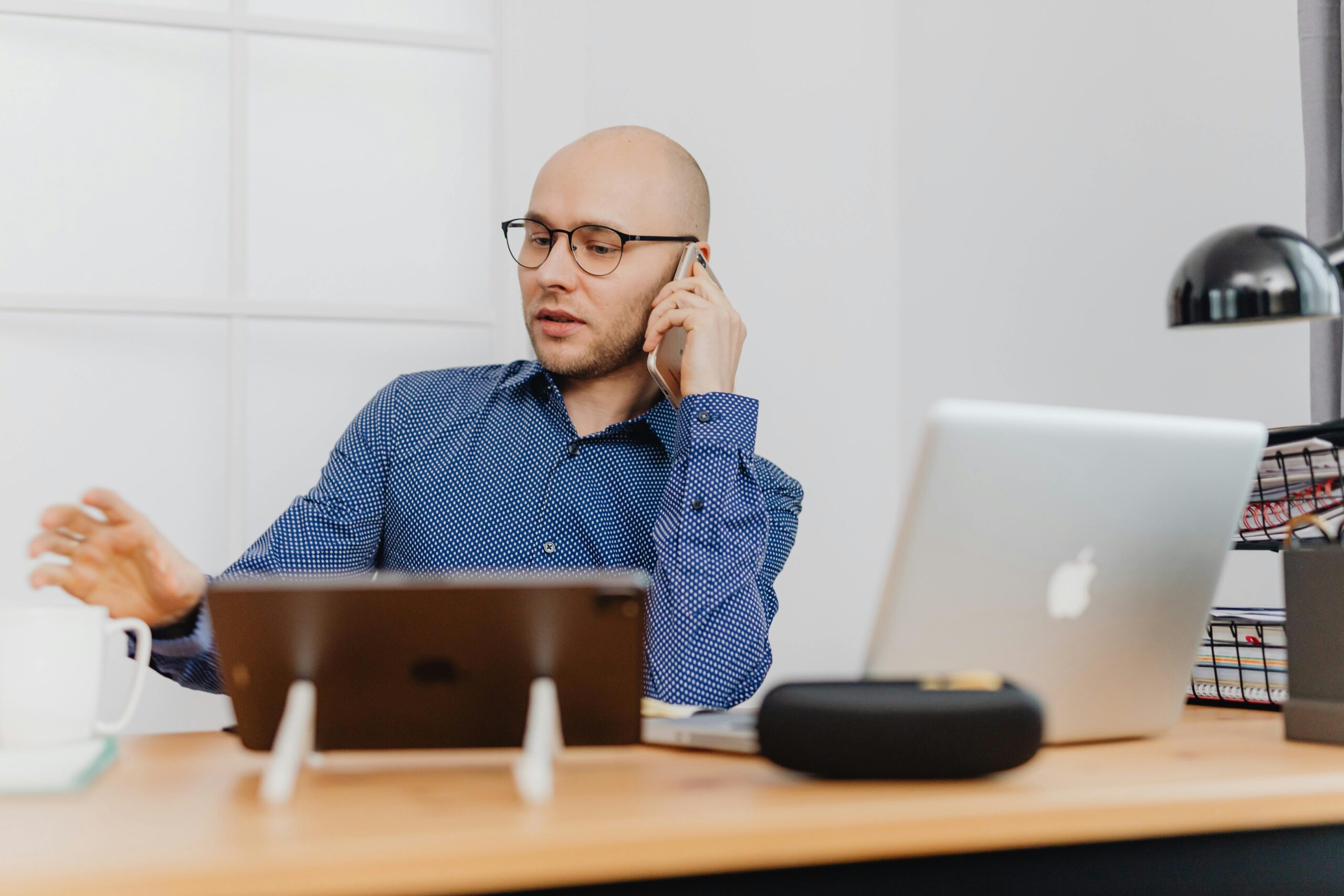 A sales development representative on their phone